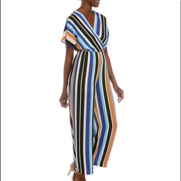 Secret Charm Wrap Striped Jumpsuit Size S - Picture 3 of 5